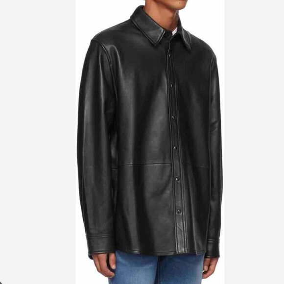 Nudie Jeans, Black Leather Hugo Shirt, Small, EUC - Picture 2 of 7